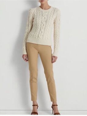 Lauren Ralph Lauren Khaki Tan Twill Stretch Pull On Trouser Pants Size 12 Nwt